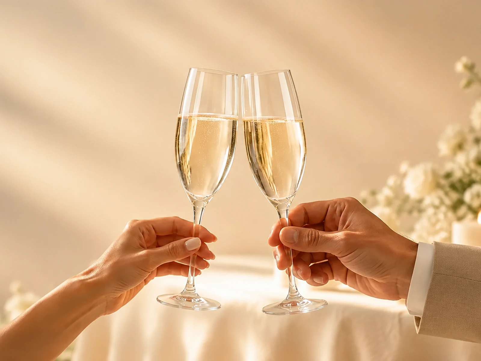 Dos copas RCristal de espumante en un brindis